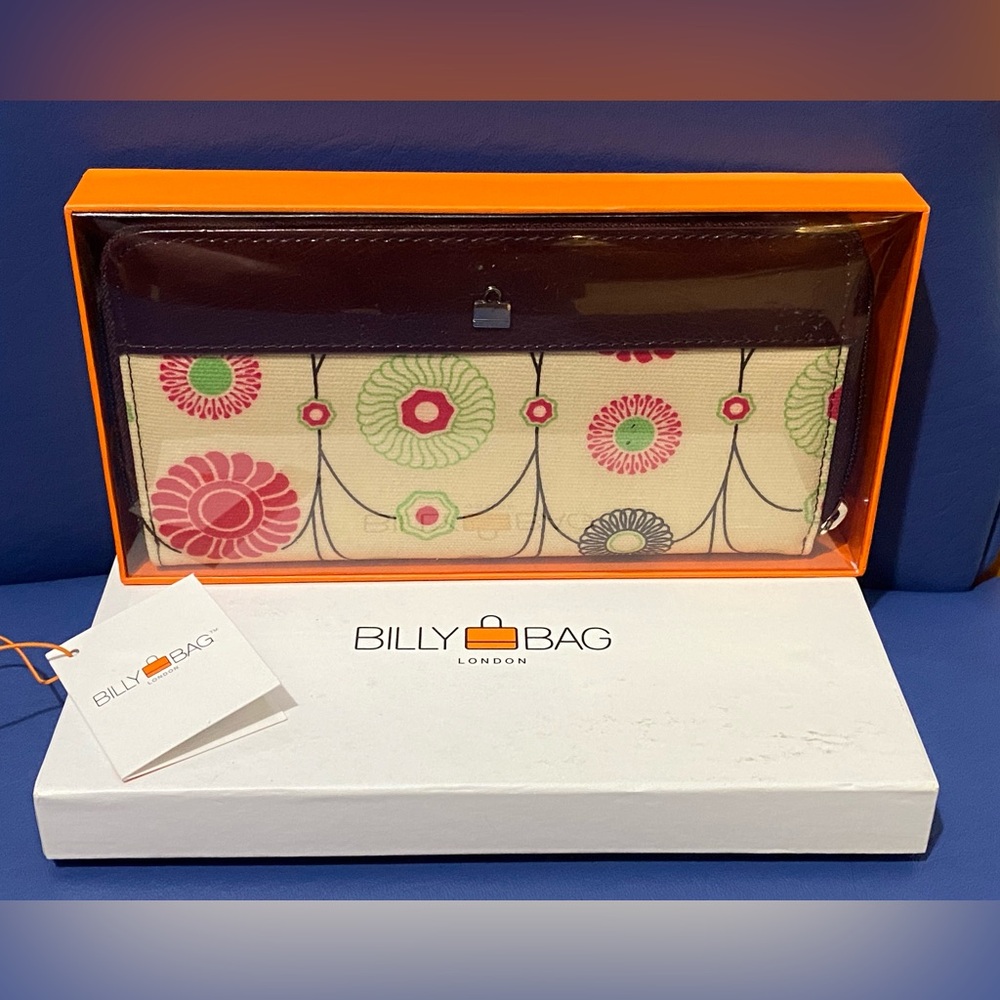 New Rare Billy Bag London vanilla Hana print zip-around wallet